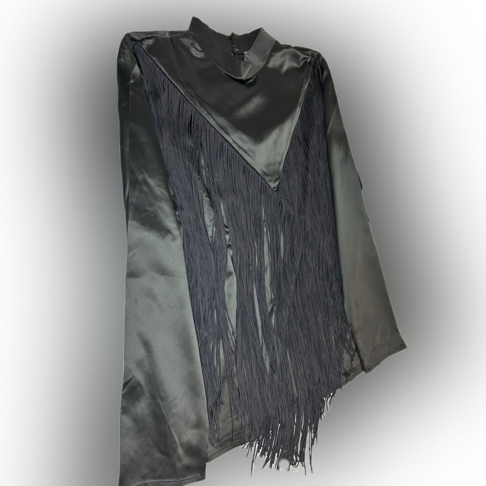 Black Fringe Long Sleeve Top - Picture 7 of 8